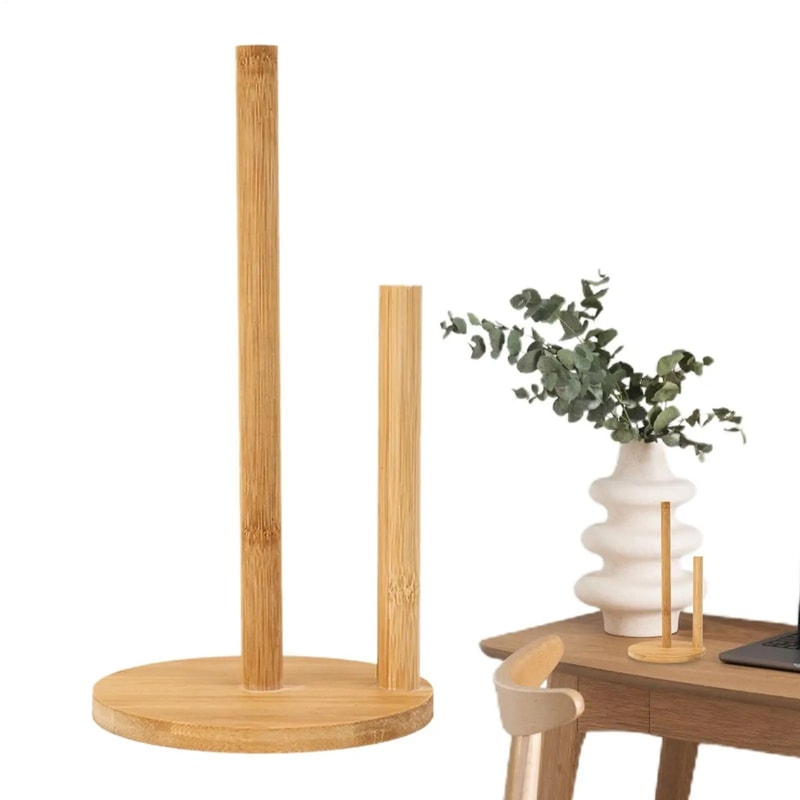 Natural Wooden Rustic Paper Towel Holder Stand With AntiSkid Base 2