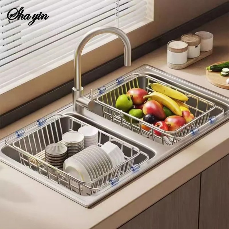 Stainless Steel Telescopic Sink Drain Rack And NonSlip Countertop Organizer For Kitchen And Bathroo 1