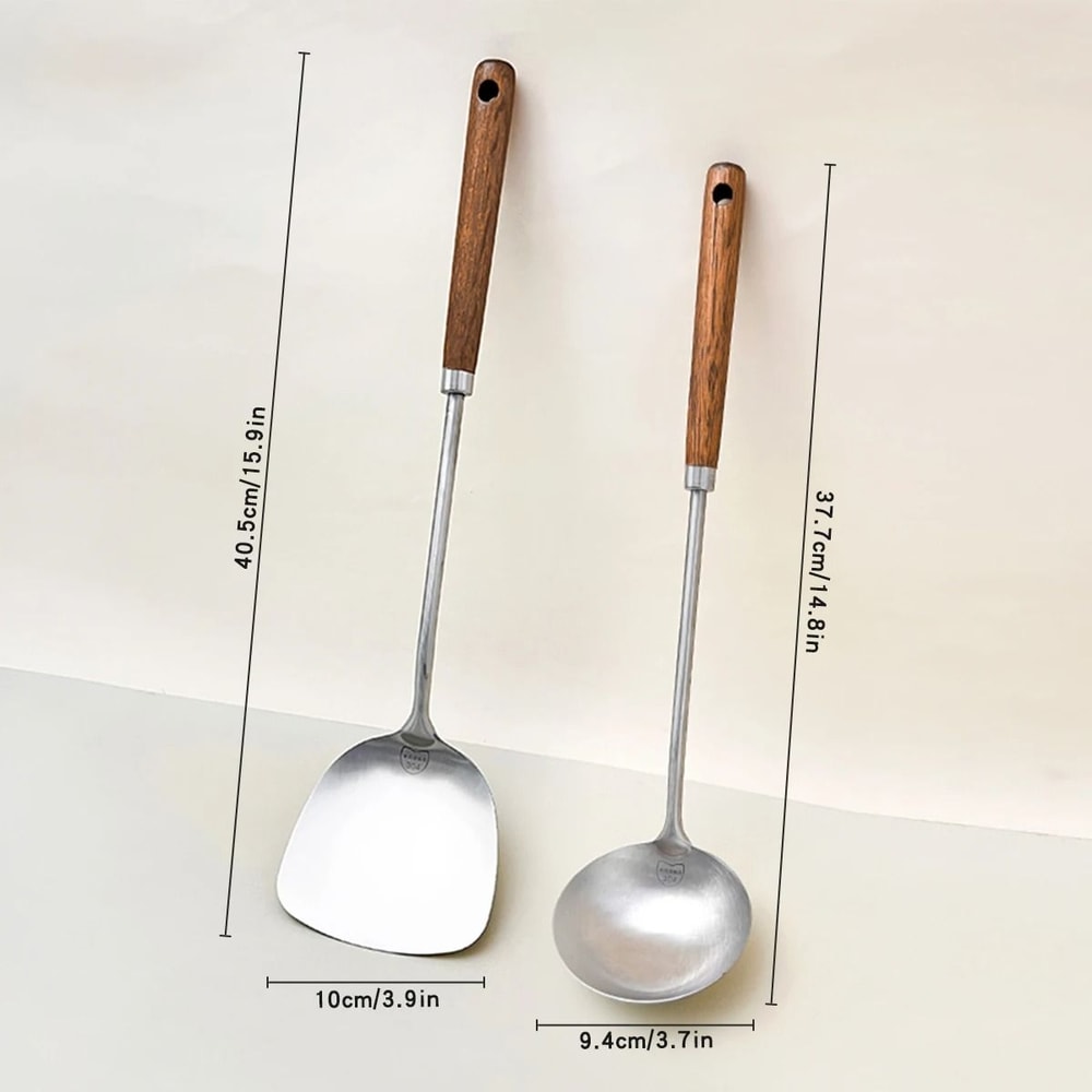WORTHBUY 304 Stainless Steel Kitchen Turner And Soup Ladle Set With HeatResistant Wooden Handles 8