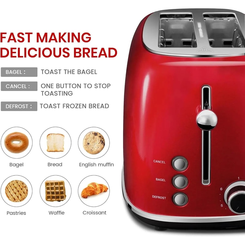 Premium 2Slice Retro Stainless Steel Toaster With Extra Wide Slots And 6 Shade Settings 4