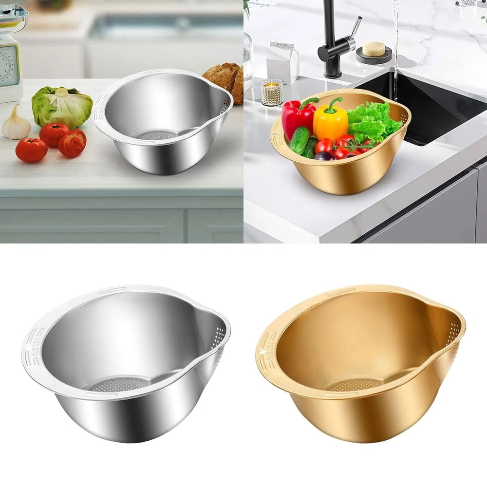 Professional Slanted Stainless Steel Rice Strainer And MultiPurpose Kitchen Washing Bowl 2