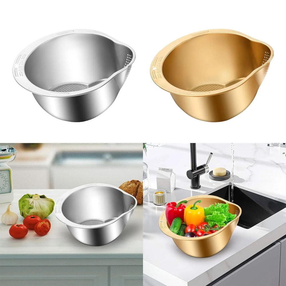 Professional Slanted Stainless Steel Rice Strainer And MultiPurpose Kitchen Washing Bowl 3