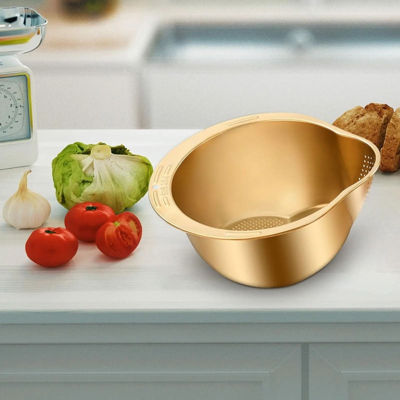 Professional Slanted Stainless Steel Rice Strainer And MultiPurpose Kitchen Washing Bowl 7