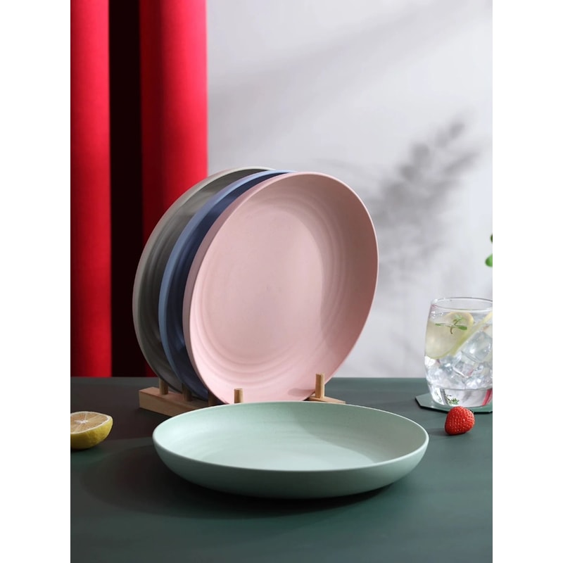 Lightweight Wheat Straw Dinner Plates Unbreakable And Reusable Set 4