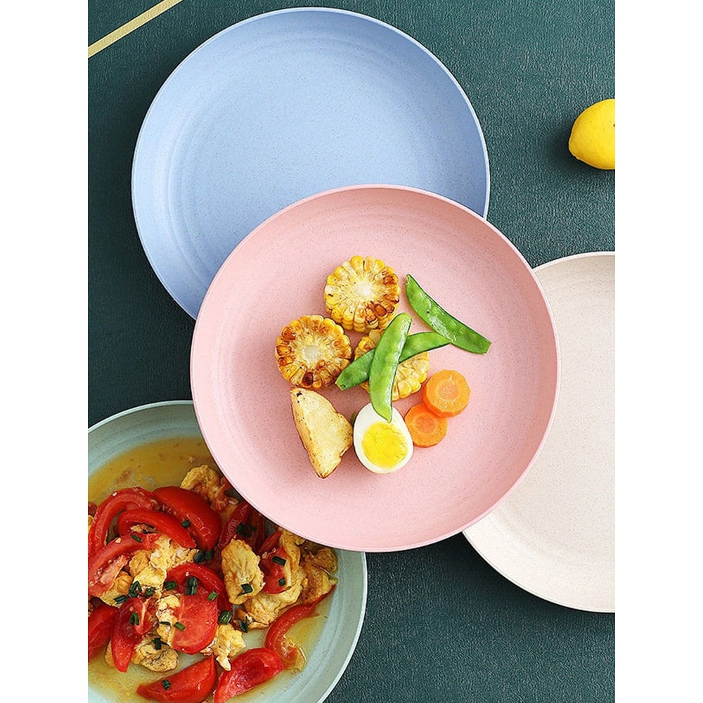 Lightweight Wheat Straw Dinner Plates Unbreakable And Reusable Set 7