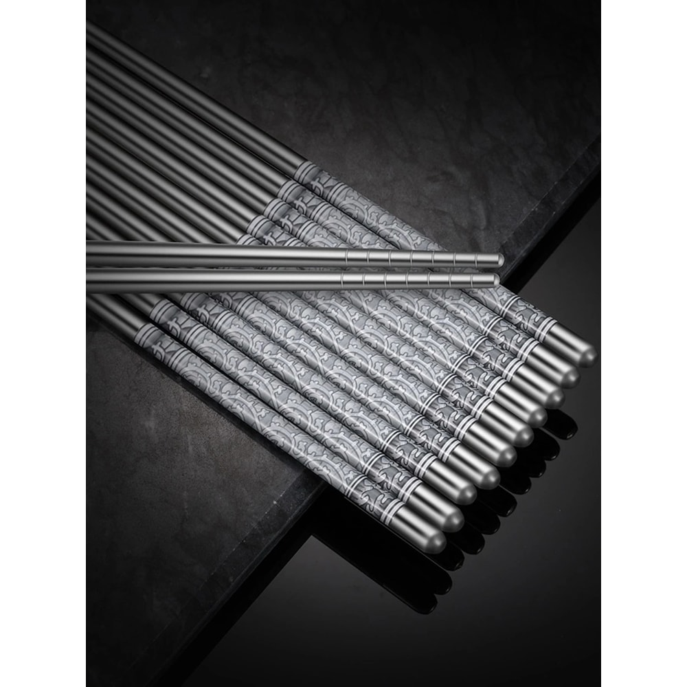 Reusable Stainless Steel Chopsticks With Blue White Pattern 6 Pair Set 0