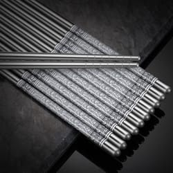 reusable stainless steel chopsticks with blue & white pattern - 6 pair set