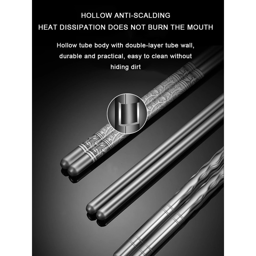 Reusable Stainless Steel Chopsticks With Blue White Pattern 6 Pair Set 3