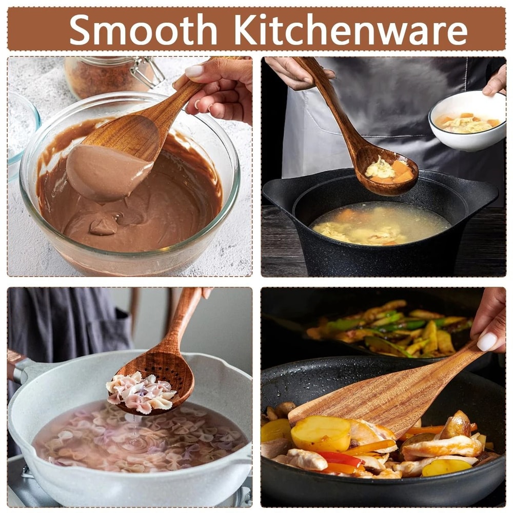10Piece Wooden Kitchen Utensil Set And Handcrafted Cooking Spoons 4