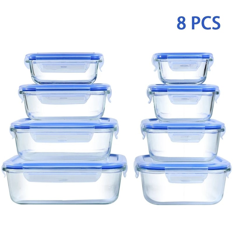 8Piece Glass Food Storage Containers With Airtight Leakproof Lids 6