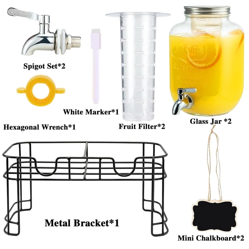 2Pack 1Gallon Glass Drink Dispensers With Metal Stands And 304 Stainless Steel Faucets 2