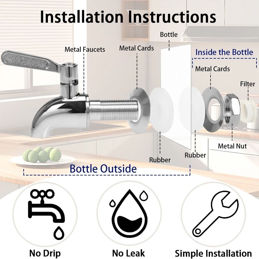 2Pack 1Gallon Glass Drink Dispensers With Metal Stands And 304 Stainless Steel Faucets 3