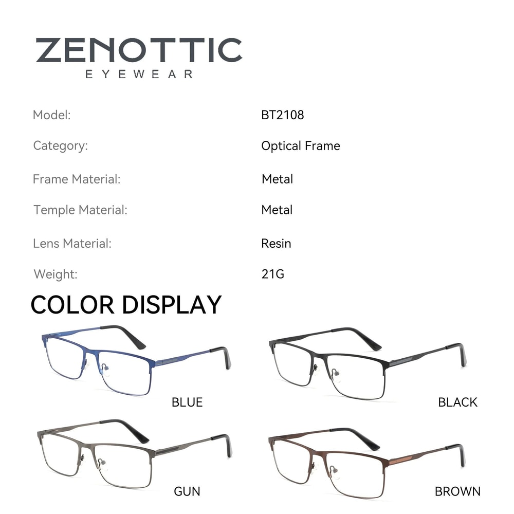 ZENOTTIC Mens Titanium Alloy Square Optical Glasses Frames 2