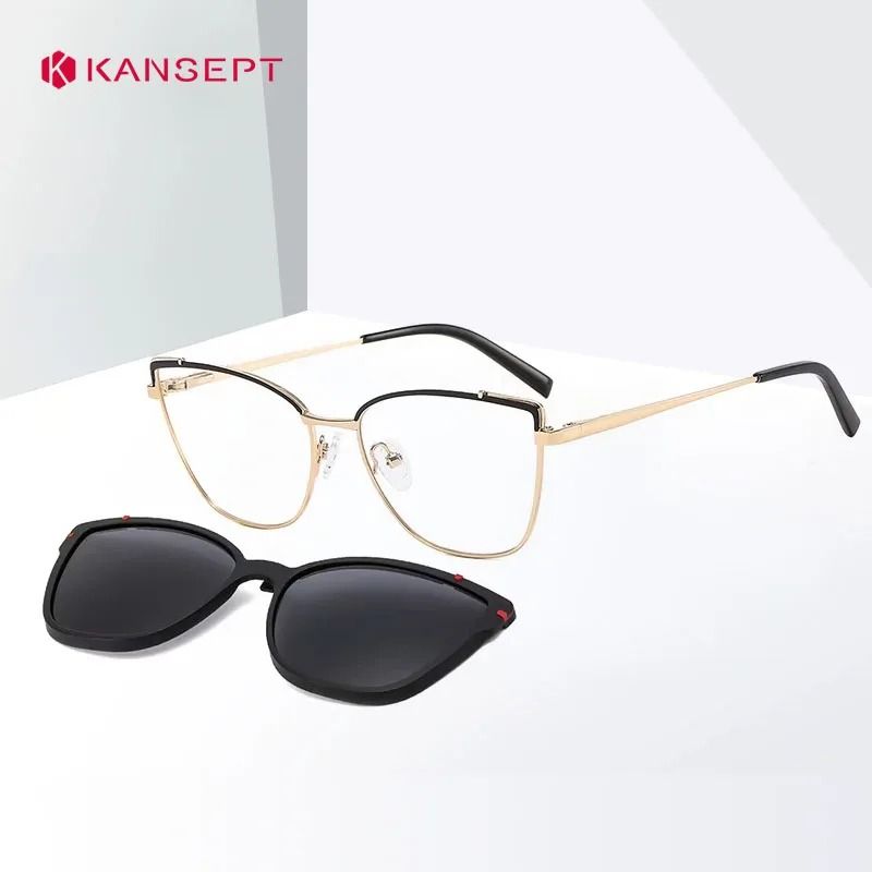 KANSEPT Womens 2In1 Magnetic Polarized Sunglasses And Cat Eye Optical Frame Set 0