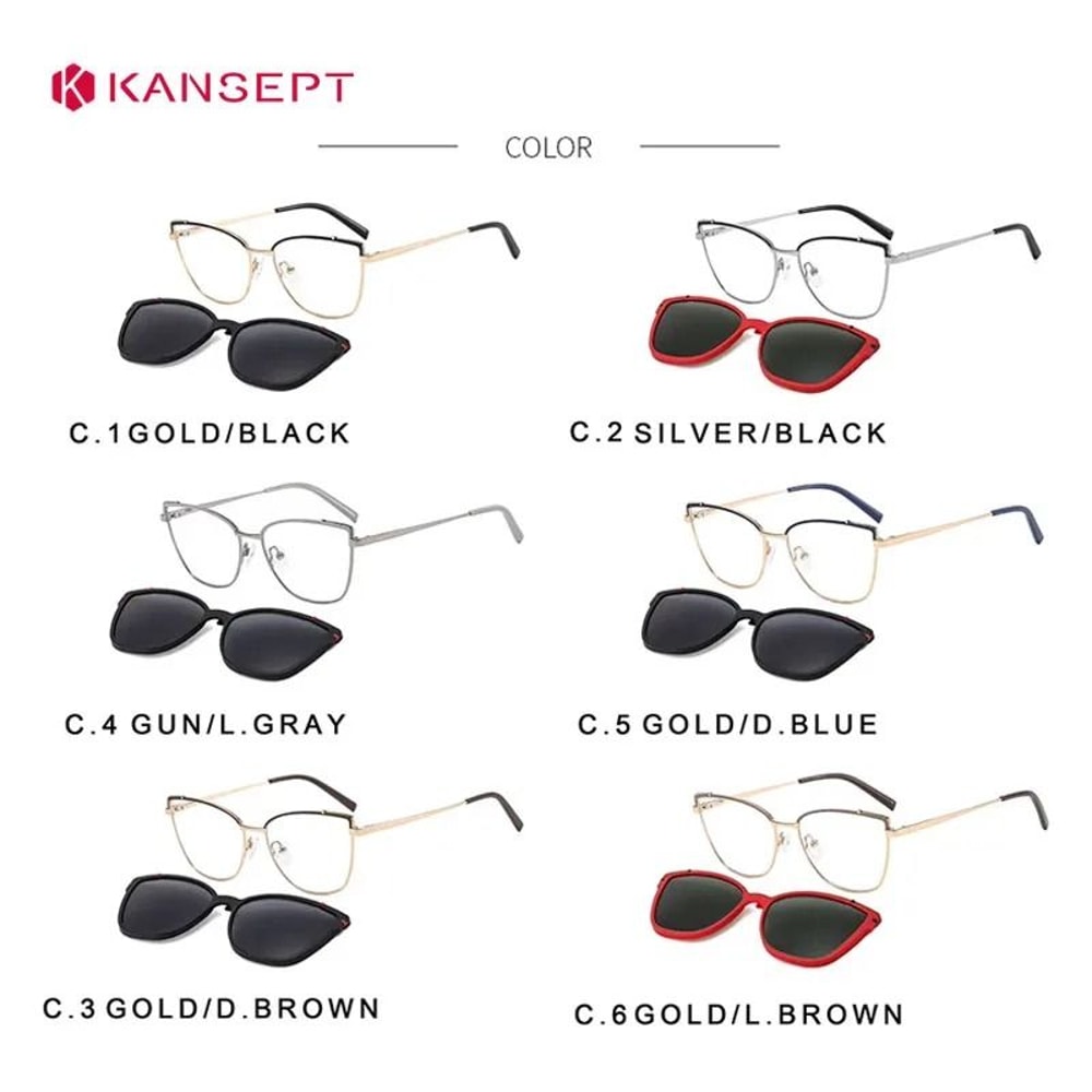 KANSEPT Womens 2In1 Magnetic Polarized Sunglasses And Cat Eye Optical Frame Set 2