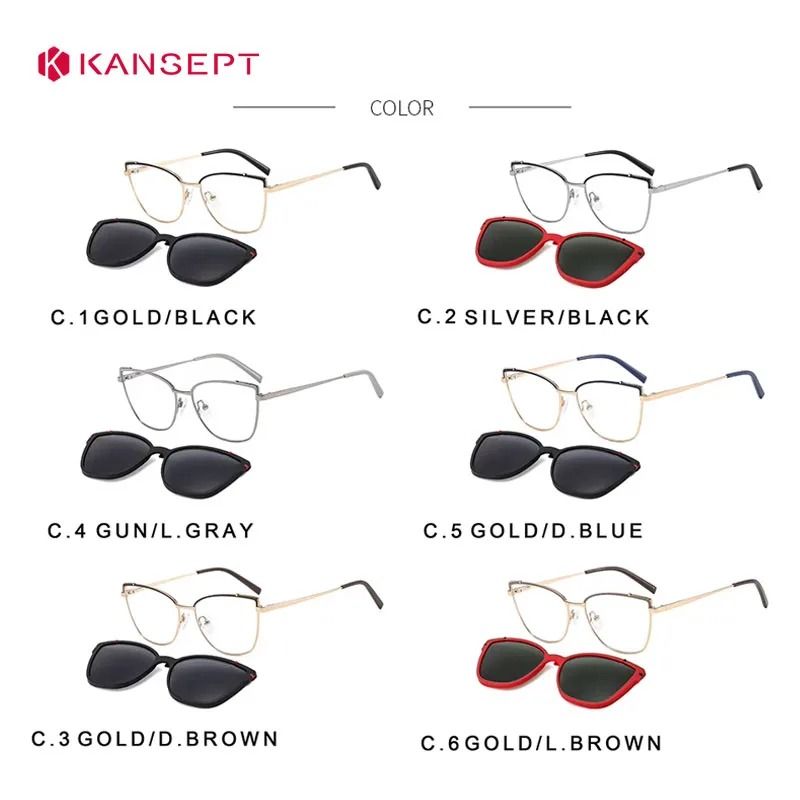 KANSEPT Womens 2In1 Magnetic Polarized Sunglasses And Cat Eye Optical Frame Set 2