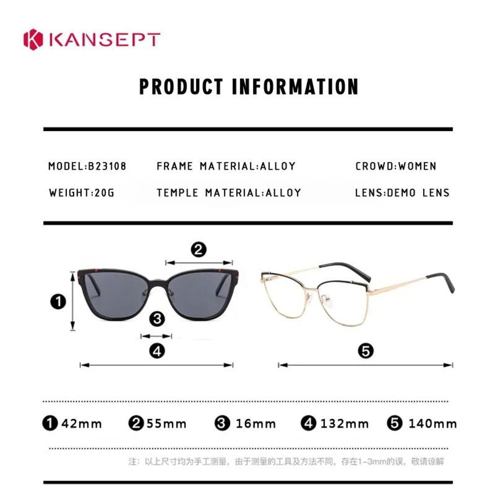 KANSEPT Womens 2In1 Magnetic Polarized Sunglasses And Cat Eye Optical Frame Set 3