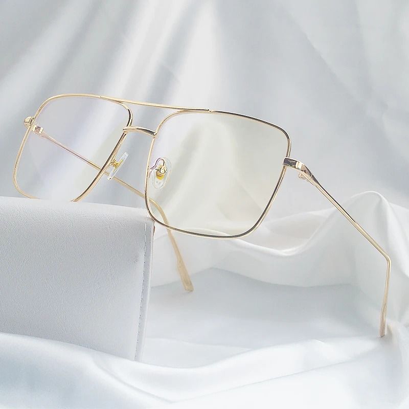 Vintage Oversized Square Metal Eyeglasses Gold Fashion Frames 0