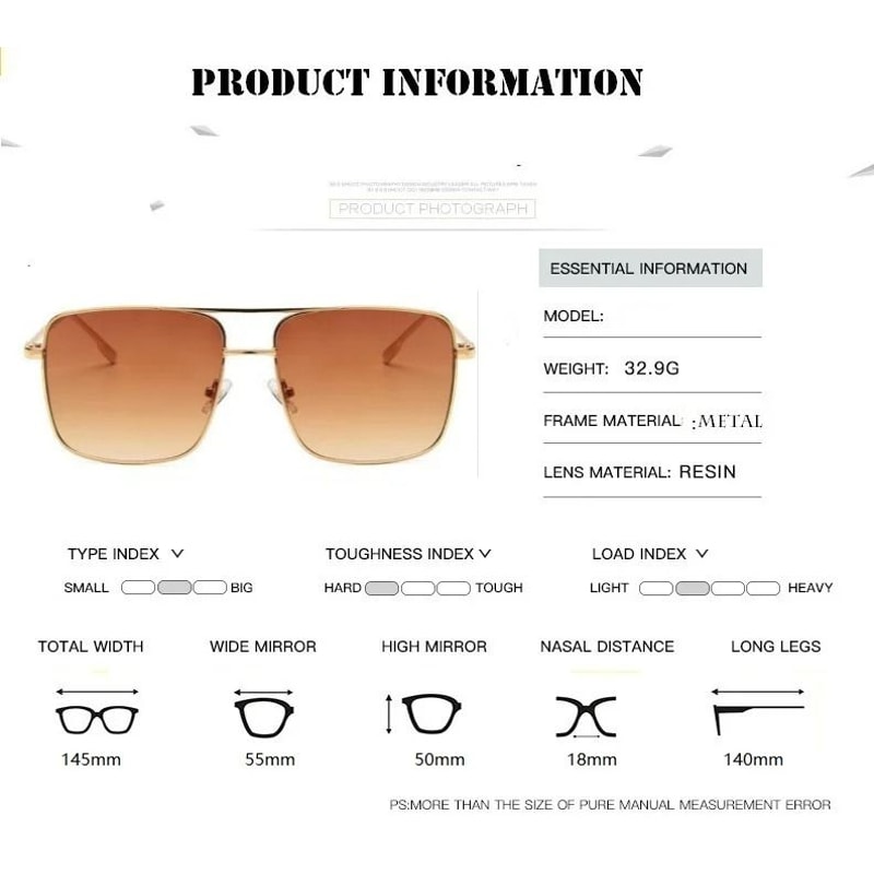 Vintage Oversized Square Metal Eyeglasses Gold Fashion Frames 5