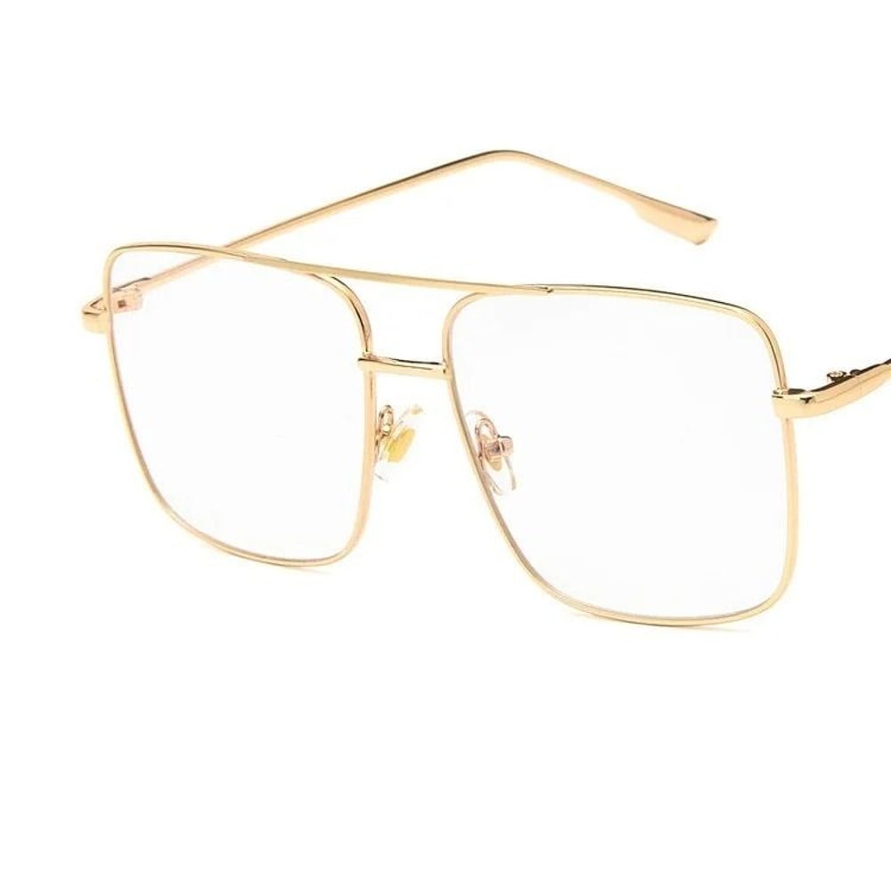Vintage Oversized Square Metal Eyeglasses Gold Fashion Frames 8