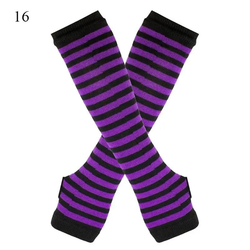 Gothic Striped Fingerless Arm Warmers Harajuku Y2K Knit Sleeves 14