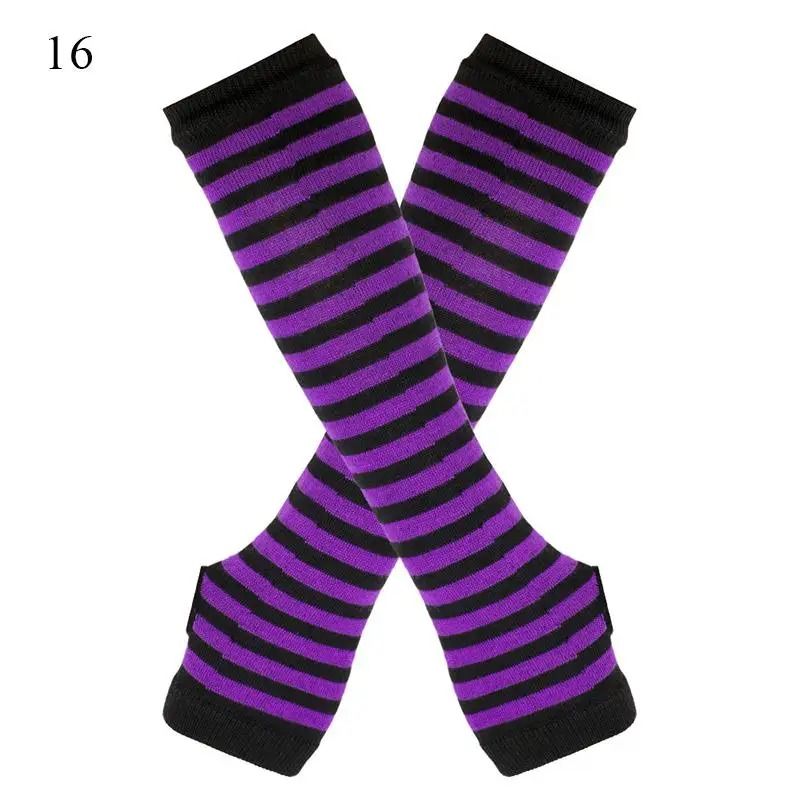 Gothic Striped Fingerless Arm Warmers Harajuku Y2K Knit Sleeves 14