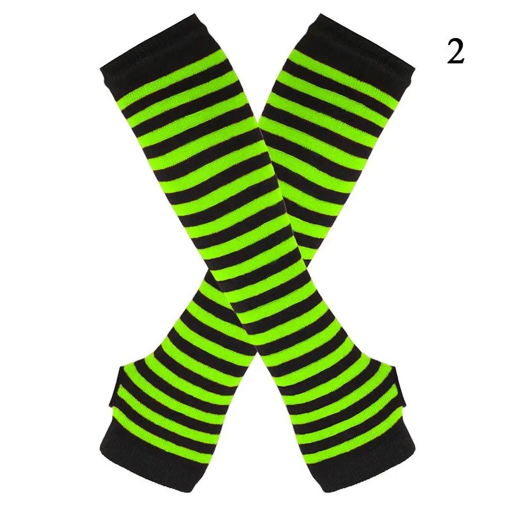 Gothic Striped Fingerless Arm Warmers Harajuku Y2K Knit Sleeves 15
