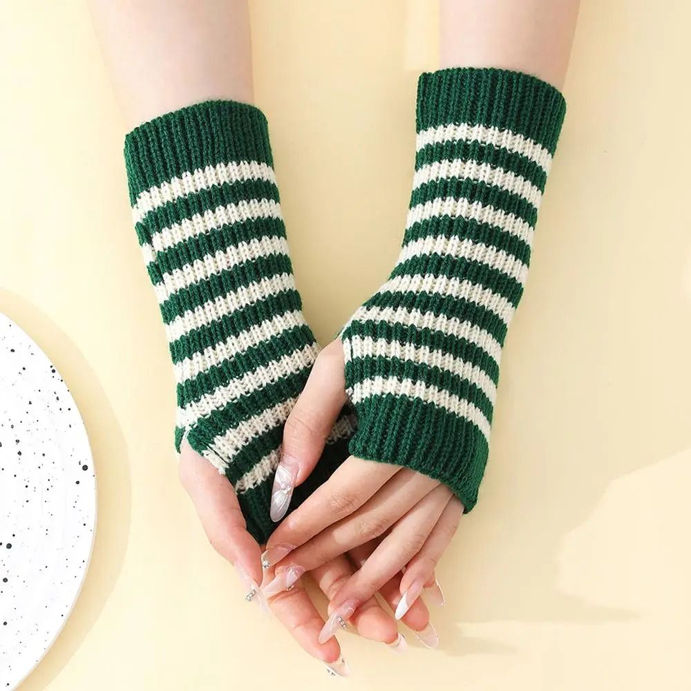 Gothic Striped Fingerless Arm Warmers Harajuku Y2K Knit Sleeves 20
