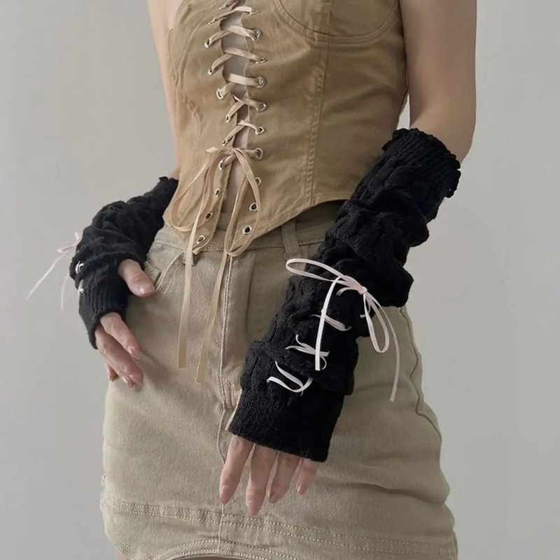 Elegant LaceTrimmed Knitted Arm Warmers Lolita Harajuku Style 1