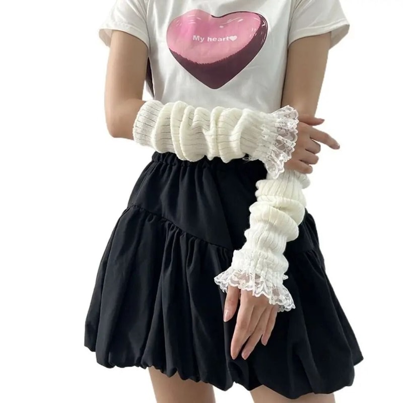 Elegant LaceTrimmed Knitted Arm Warmers Lolita Harajuku Style 13
