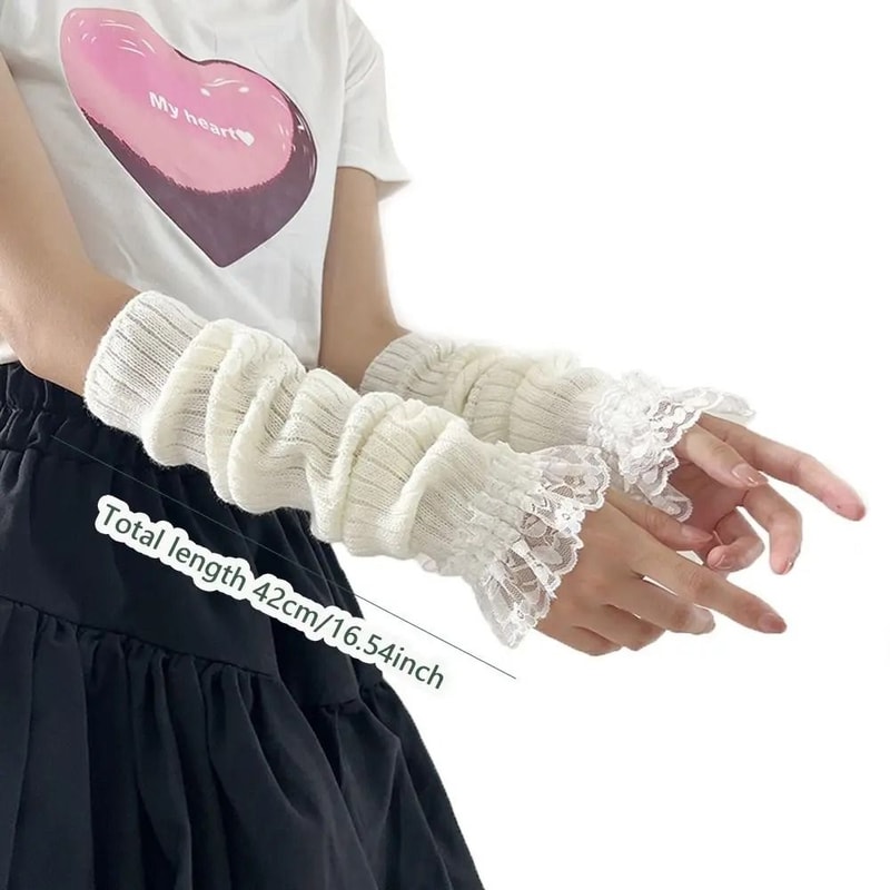 Elegant LaceTrimmed Knitted Arm Warmers Lolita Harajuku Style 5