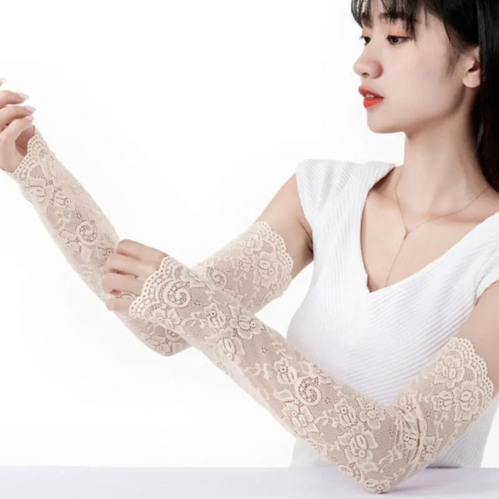 Womens Sexy Floral Lace Sunscreen Arm Sleeves Summer UV Protection 1