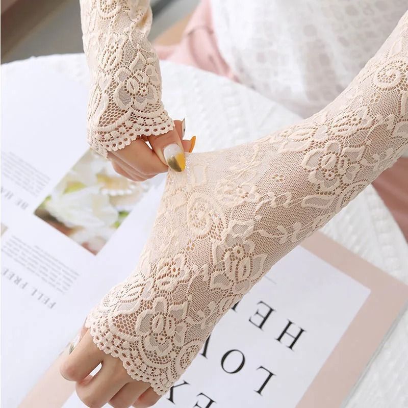 Womens Sexy Floral Lace Sunscreen Arm Sleeves Summer UV Protection 2