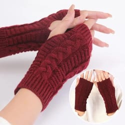 womens stylish twist-pattern hand warmers - faux wool fingerless gloves