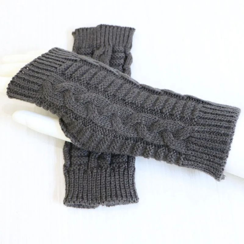 Womens Stylish TwistPattern Hand Warmers Faux Wool Fingerless Gloves 9