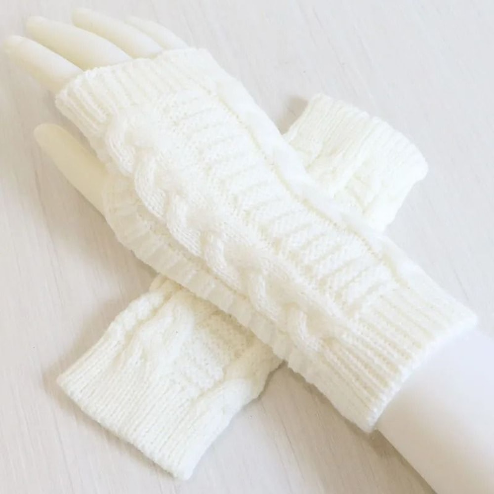 Womens Stylish TwistPattern Hand Warmers Faux Wool Fingerless Gloves 10