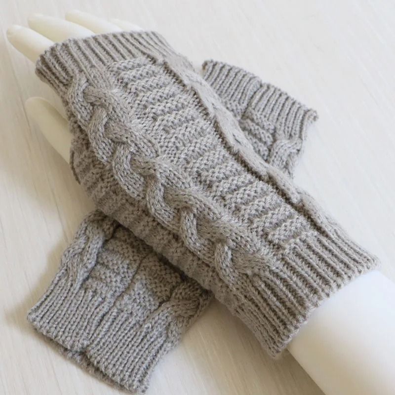 Womens Stylish TwistPattern Hand Warmers Faux Wool Fingerless Gloves 11