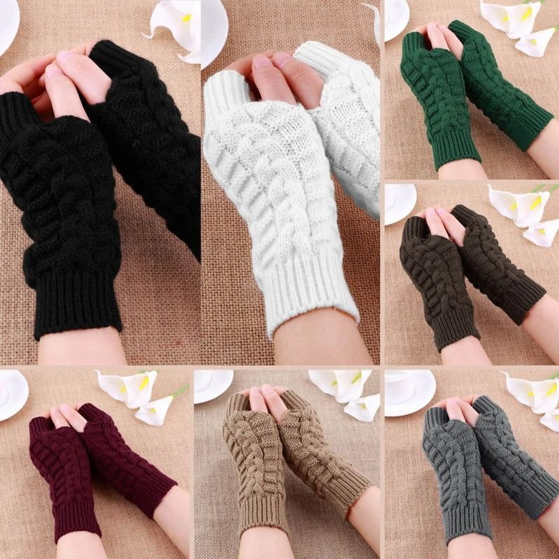 Womens Stylish TwistPattern Hand Warmers Faux Wool Fingerless Gloves 5