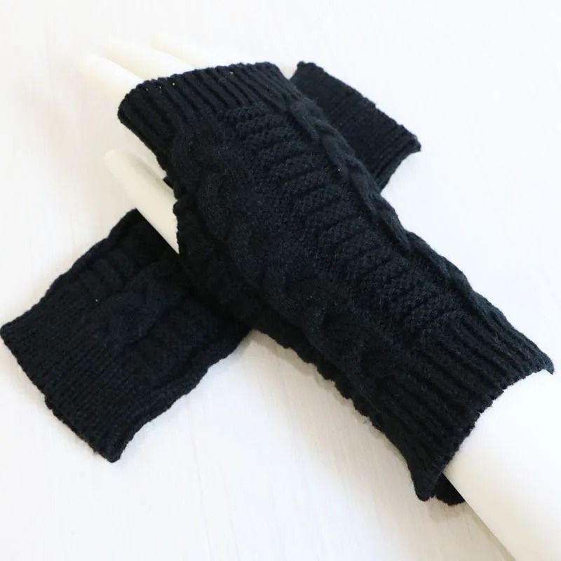 Womens Stylish TwistPattern Hand Warmers Faux Wool Fingerless Gloves 7