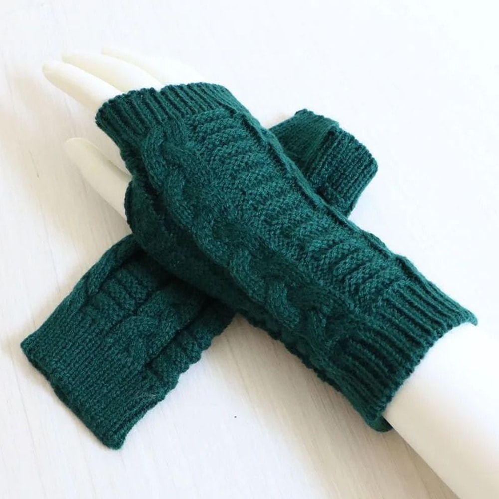 Womens Stylish TwistPattern Hand Warmers Faux Wool Fingerless Gloves 8