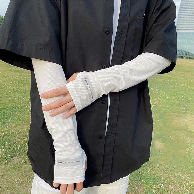 Mens Large Size Japanese Ice Silk Sun Protection Sleeves Summer UV Arm Covers 2