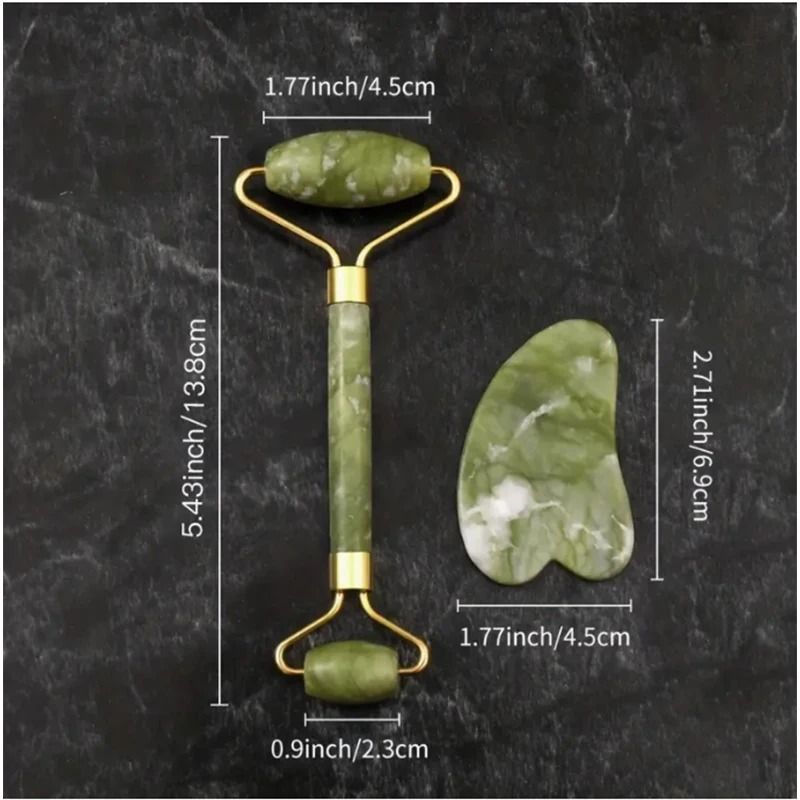 Natural Jade Facial Roller And Gua Sha Scraping Massager Set 1