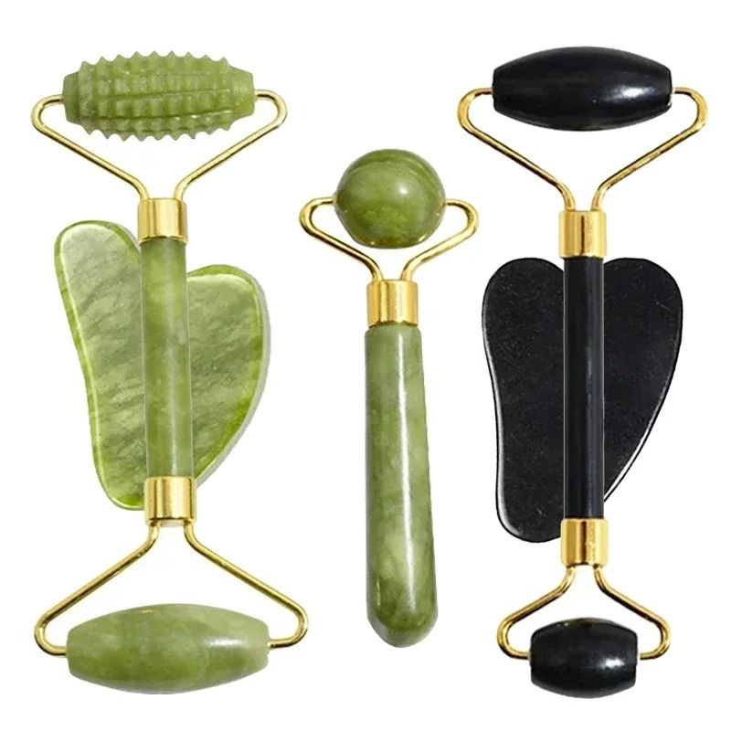 Natural Jade Facial Roller And Gua Sha Body Massager Set 4
