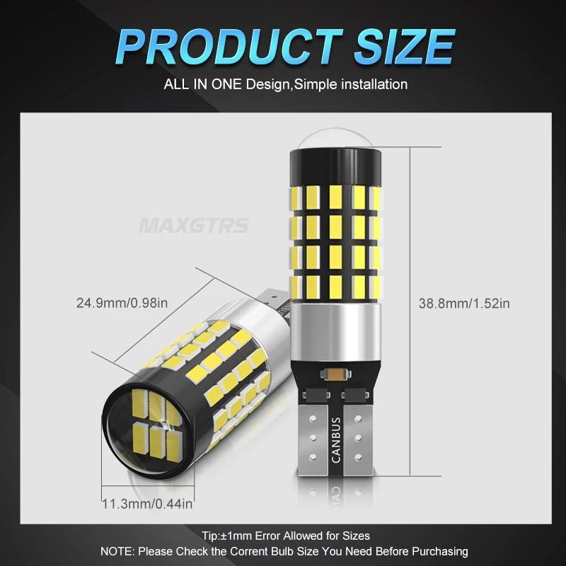 HighPower T10 921 912 CANBUS LED Backup And Reverse Bulbs 54 SMD 4014 Extreme Bright 2