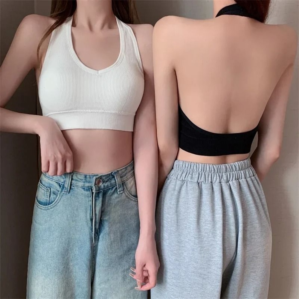 Sexy Halter Backless Camisole Soft WireFree Sport Bra Crop Top 1