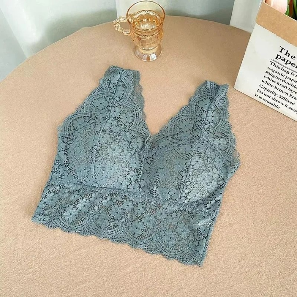 Womens Deep VNeck Lace Bralette WireFree Sexy Lingerie Camisole 9