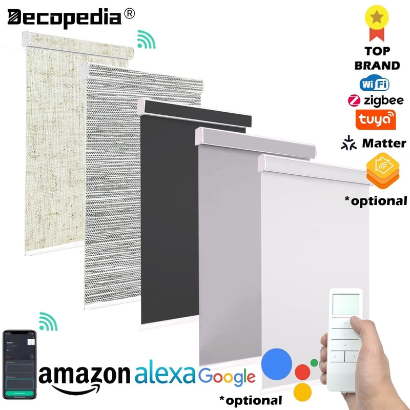 Decopedia Smart Motorized Roller Blinds Cordless Blackout Day Night System 0