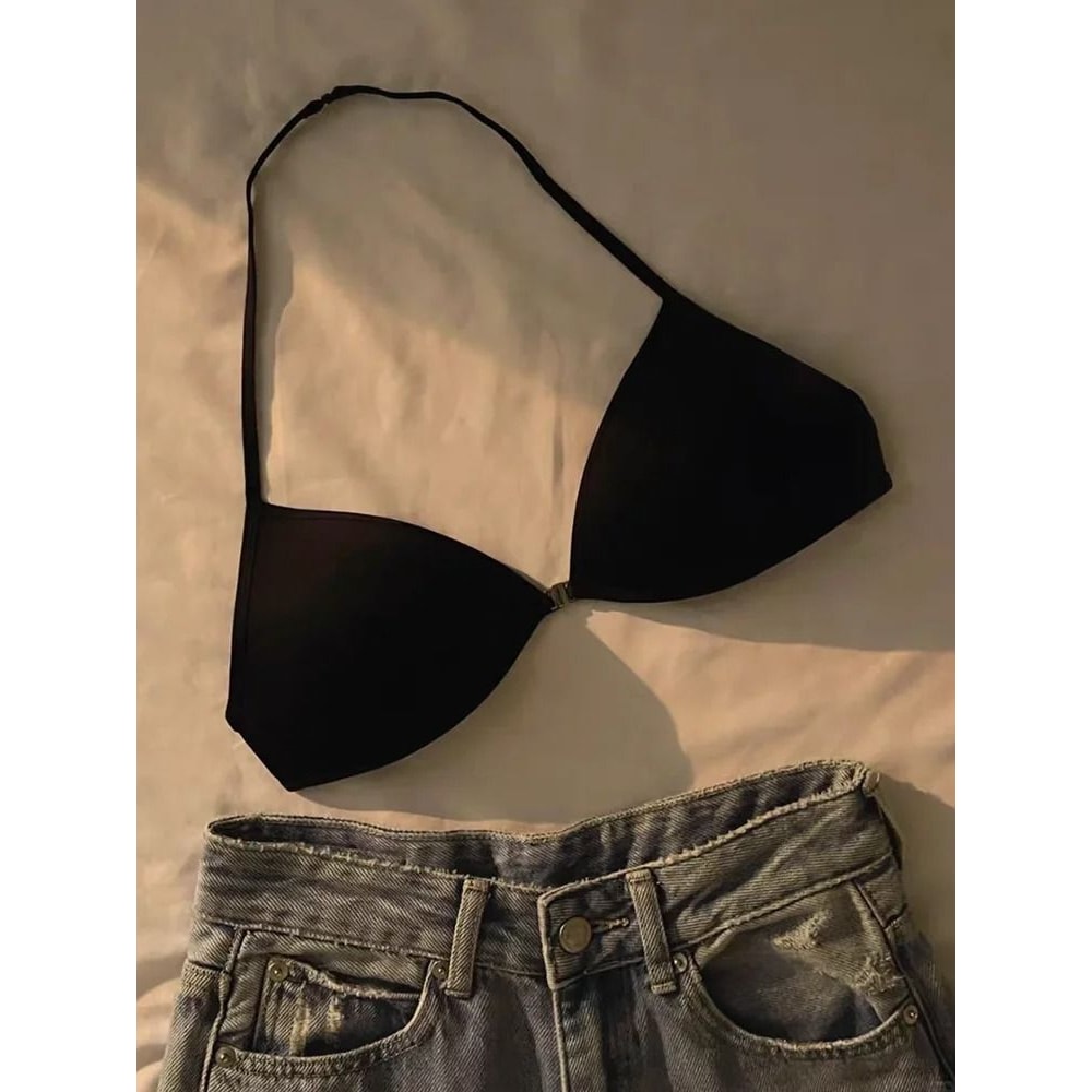 Womens French Triangle PushUp Bra FrontButton Seamless Wireless Lingerie 0