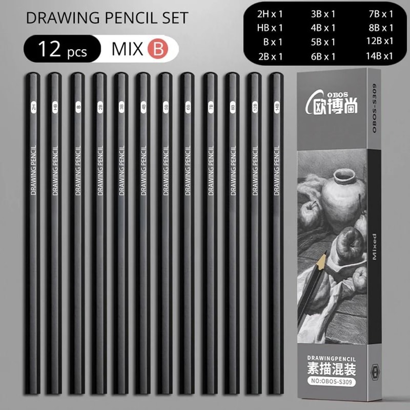 Professional MultiGrade Graphite Charcoal Sketching Pencil Set 18