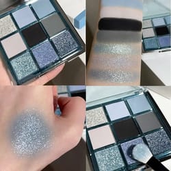 9-color dark punk smoked eyeshadow palette - blue-black matte & pearl shimmer